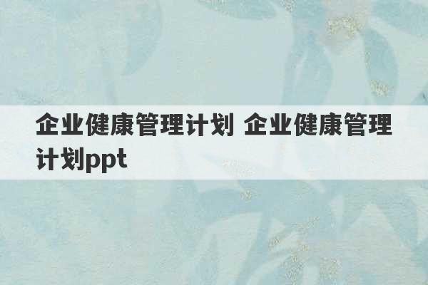 企业健康管理计划 企业健康管理计划ppt