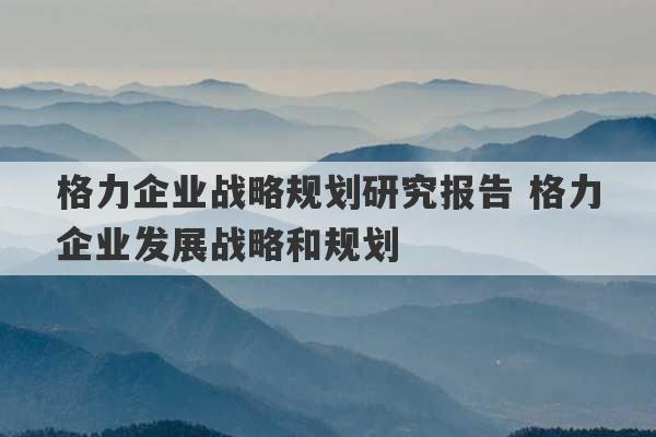 格力企业战略规划研究报告 格力企业发展战略和规划