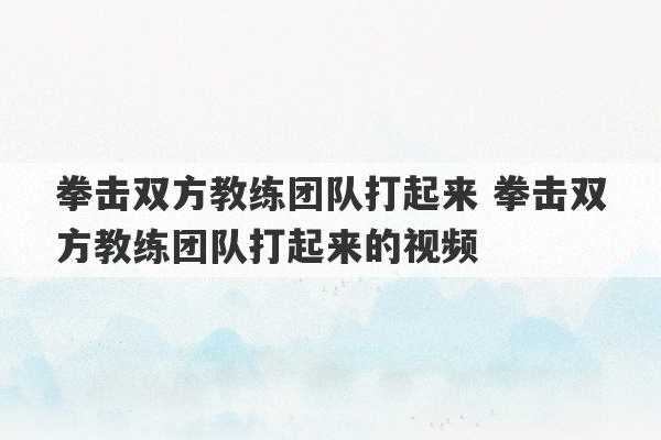 拳击双方教练团队打起来 拳击双方教练团队打起来的视频