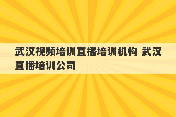 武汉视频培训直播培训机构 武汉直播培训公司