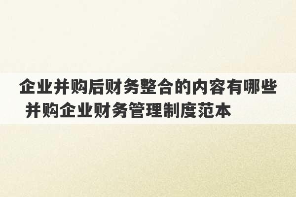 企业并购后财务整合的内容有哪些 并购企业财务管理制度范本