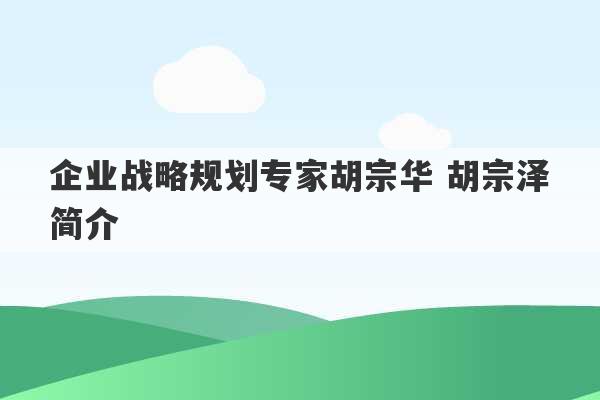 企业战略规划专家胡宗华 胡宗泽简介