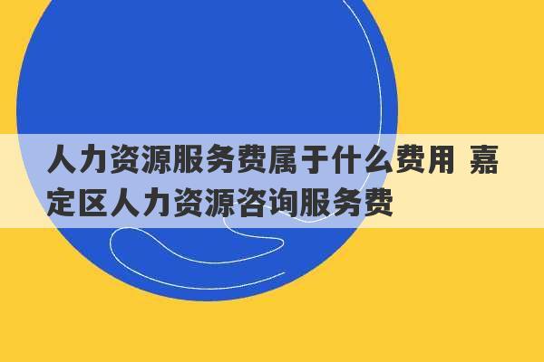 人力资源服务费属于什么费用 嘉定区人力资源咨询服务费