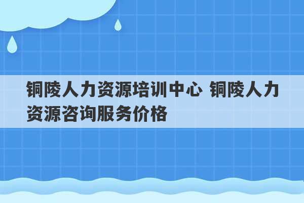 铜陵人力资源培训中心 铜陵人力资源咨询服务价格