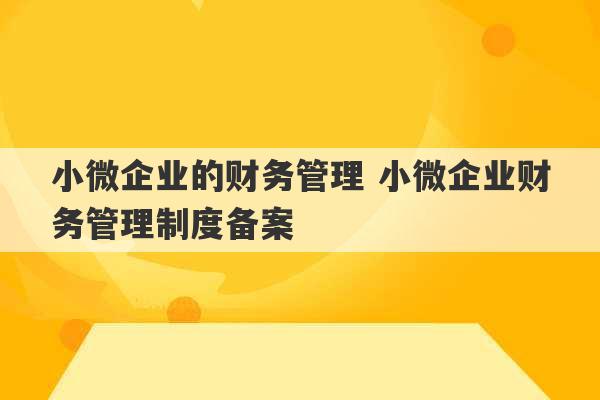 小微企业的财务管理 小微企业财务管理制度备案