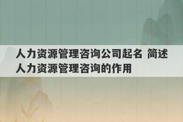 人力资源管理咨询公司起名 简述人力资源管理咨询的作用