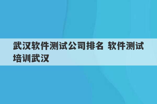 武汉软件测试公司排名 软件测试培训武汉