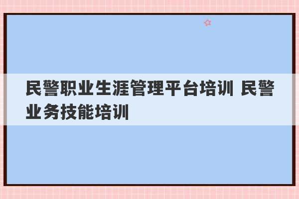 民警职业生涯管理平台培训 民警业务技能培训