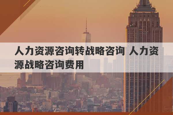 人力资源咨询转战略咨询 人力资源战略咨询费用