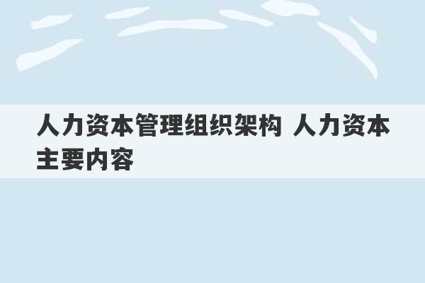 人力资本管理组织架构 人力资本主要内容