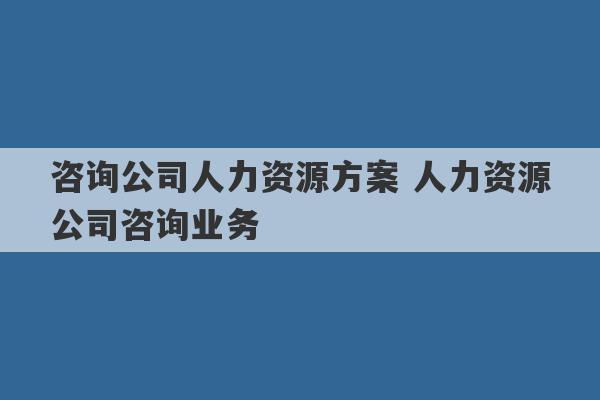 咨询公司人力资源方案 人力资源公司咨询业务