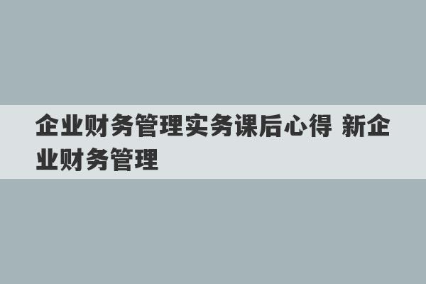 企业财务管理实务课后心得 新企业财务管理