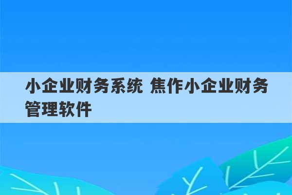 小企业财务系统 焦作小企业财务管理软件