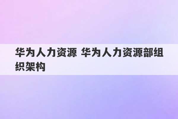 华为人力资源 华为人力资源部组织架构