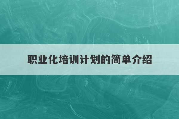 职业化培训计划的简单介绍