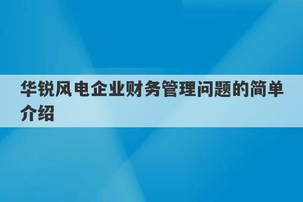 华锐风电企业财务管理问题的简单介绍