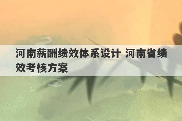 河南薪酬绩效体系设计 河南省绩效考核方案