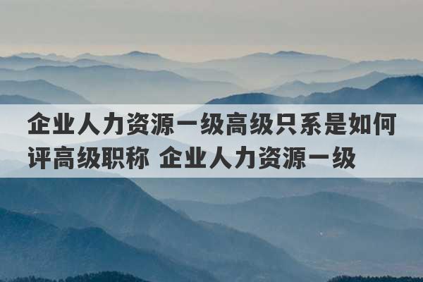 企业人力资源一级高级只系是如何评高级职称 企业人力资源一级