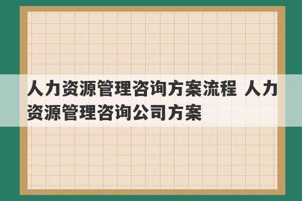 人力资源管理咨询方案流程 人力资源管理咨询公司方案