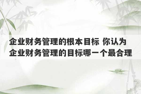 企业财务管理的根本目标 你认为企业财务管理的目标哪一个最合理