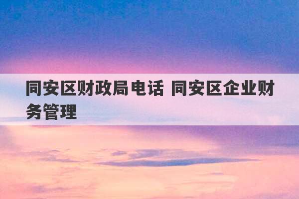 同安区财政局电话 同安区企业财务管理