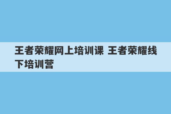 王者荣耀网上培训课 王者荣耀线下培训营