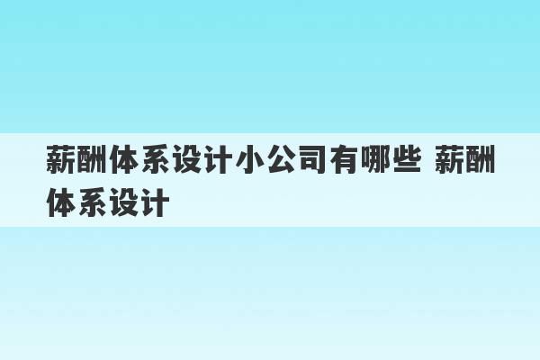 薪酬体系设计小公司有哪些 薪酬体系设计