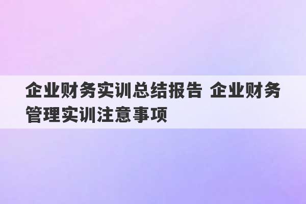 企业财务实训总结报告 企业财务管理实训注意事项