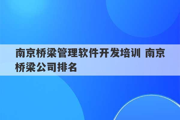 南京桥梁管理软件开发培训 南京桥梁公司排名