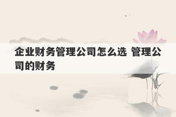 企业财务管理公司怎么选 管理公司的财务