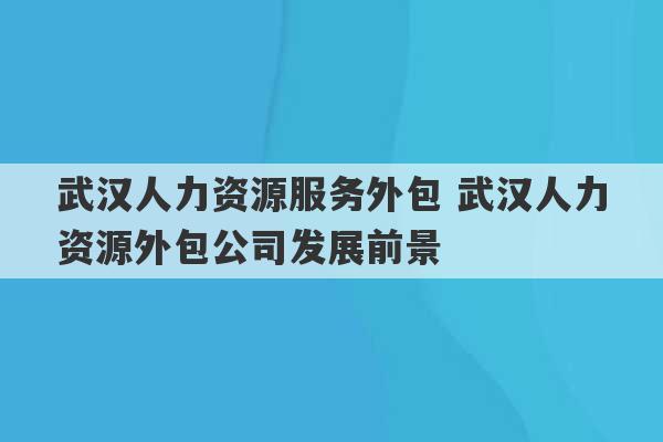 武汉人力资源服务外包 武汉人力资源外包公司发展前景