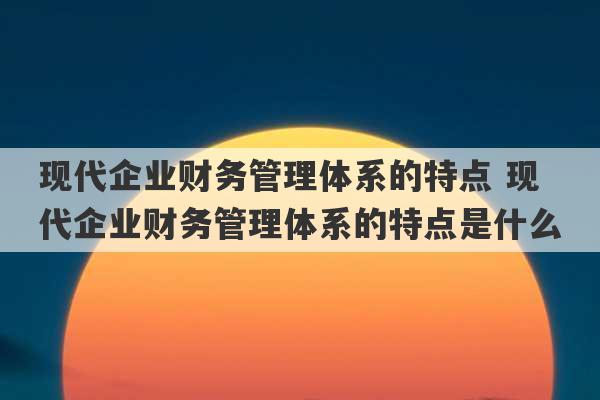 现代企业财务管理体系的特点 现代企业财务管理体系的特点是什么