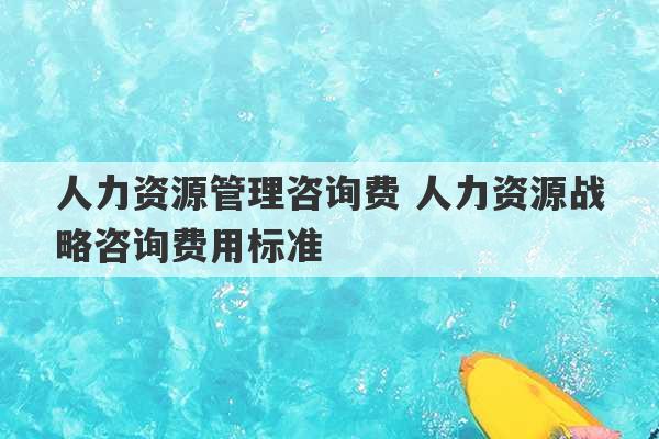 人力资源管理咨询费 人力资源战略咨询费用标准