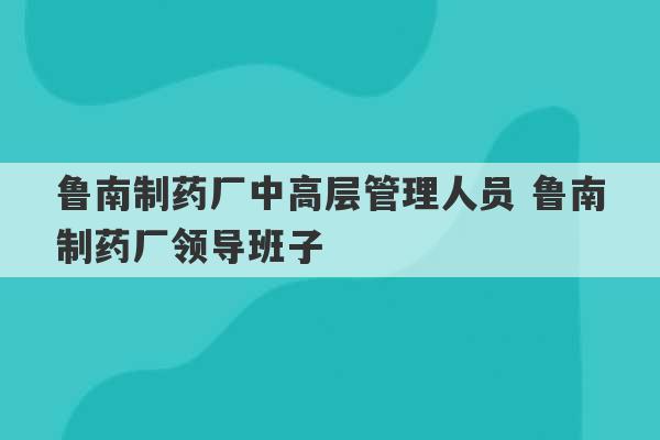 鲁南制药厂中高层管理人员 鲁南制药厂领导班子