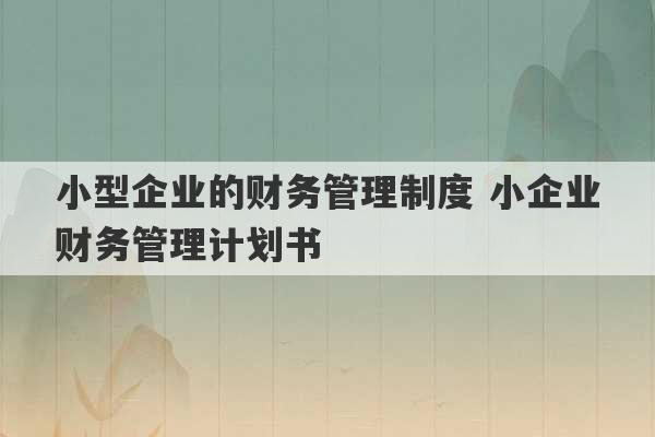 小型企业的财务管理制度 小企业财务管理计划书