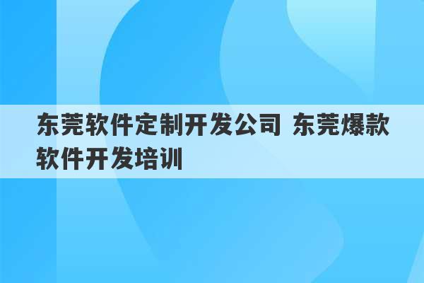 东莞软件定制开发公司 东莞爆款软件开发培训