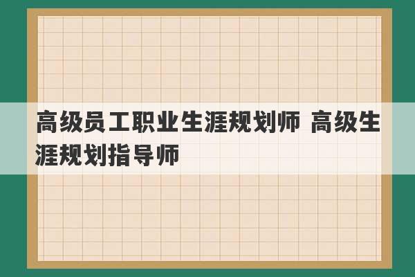 高级员工职业生涯规划师 高级生涯规划指导师