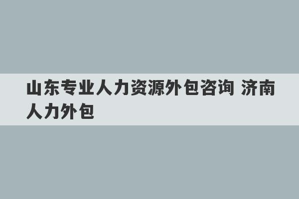 山东专业人力资源外包咨询 济南人力外包