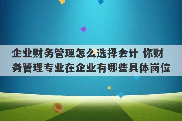 企业财务管理怎么选择会计 你财务管理专业在企业有哪些具体岗位