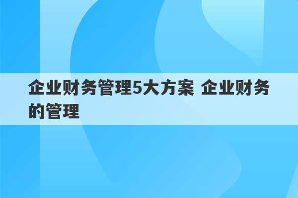 企业财务管理5大方案 企业财务的管理