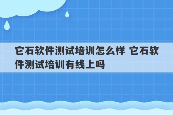 它石软件测试培训怎么样 它石软件测试培训有线上吗