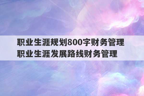 职业生涯规划800字财务管理 职业生涯发展路线财务管理