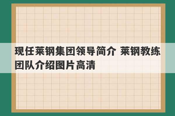 现任莱钢集团领导简介 莱钢教练团队介绍图片高清