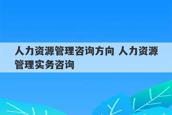 人力资源管理咨询方向 人力资源管理实务咨询