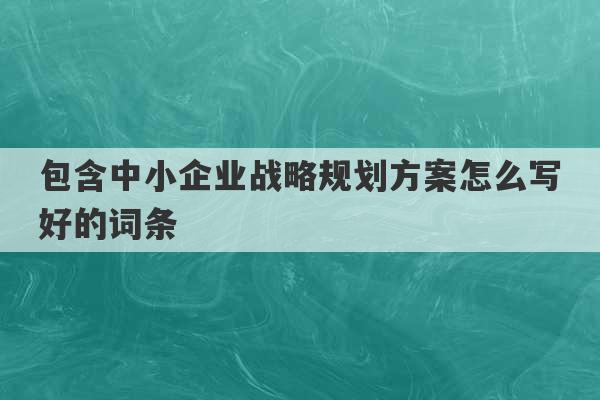 包含中小企业战略规划方案怎么写好的词条