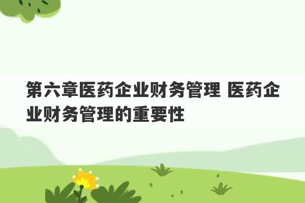 第六章医药企业财务管理 医药企业财务管理的重要性