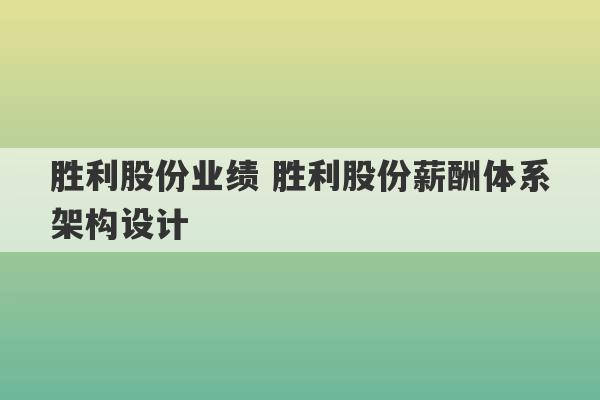 胜利股份业绩 胜利股份薪酬体系架构设计