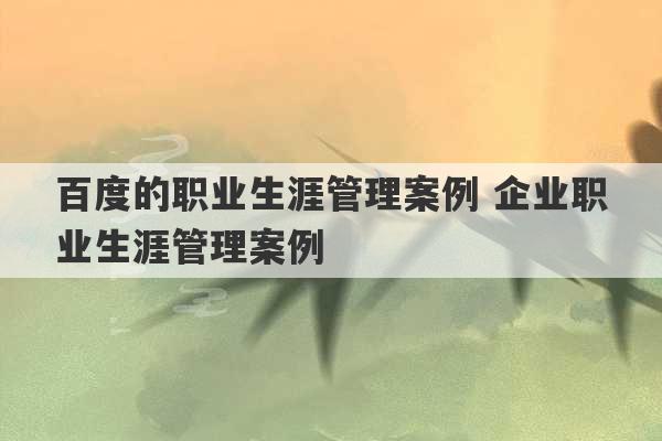 百度的职业生涯管理案例 企业职业生涯管理案例