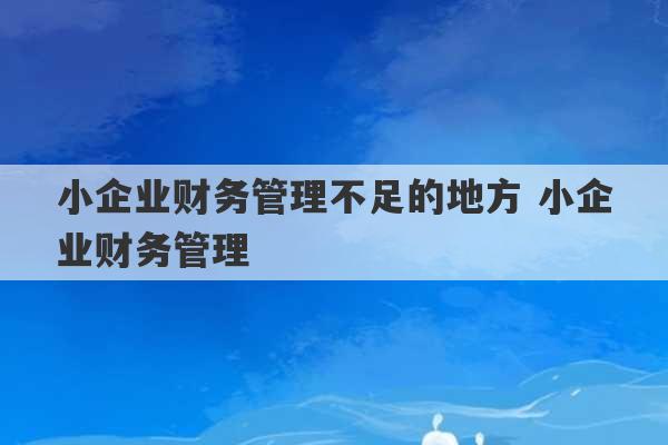 小企业财务管理不足的地方 小企业财务管理