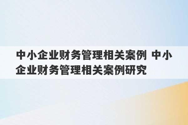 中小企业财务管理相关案例 中小企业财务管理相关案例研究